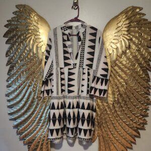 Mazik Aztec Geometric V - Neck Multi Tiered Shift Dress Midi Large